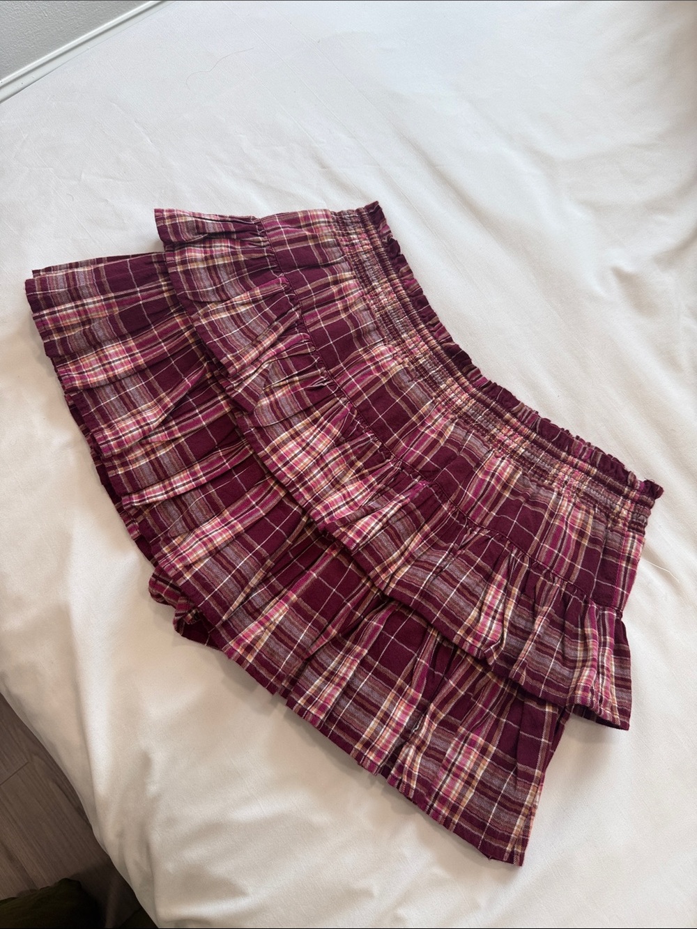 Kimchi Blue Plaid Ruffle Mini Skirt - Burgundy